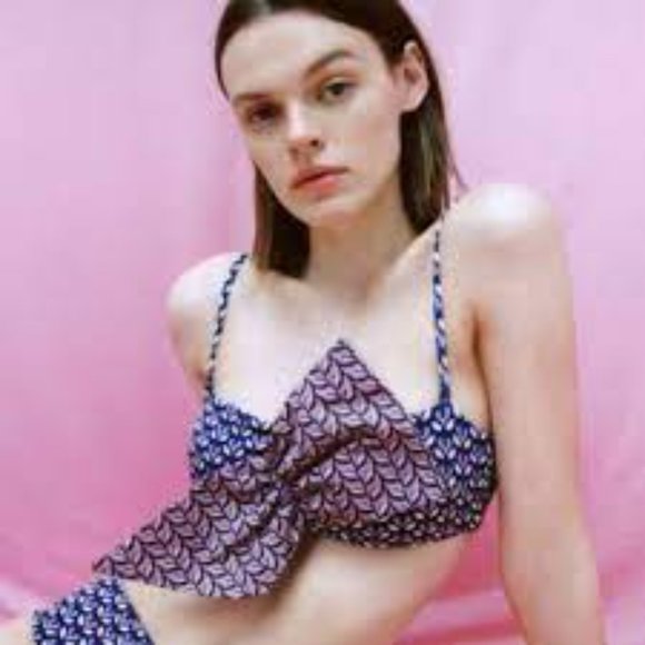 Zara bow retro bikini top purple blue blogger favorite size S - Picture 2 of 7